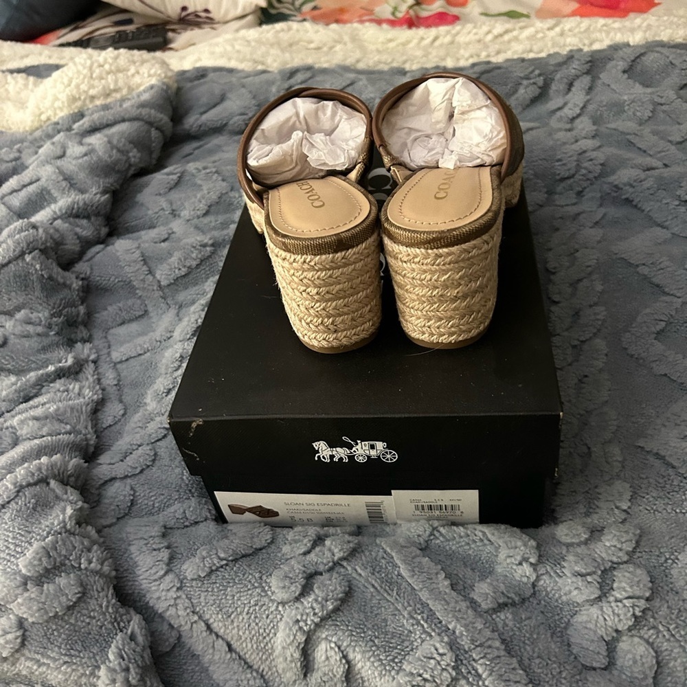Coach Sloan Signature Espadrille Sandals Slides Khaki/Saddle - Picture 2 of 3